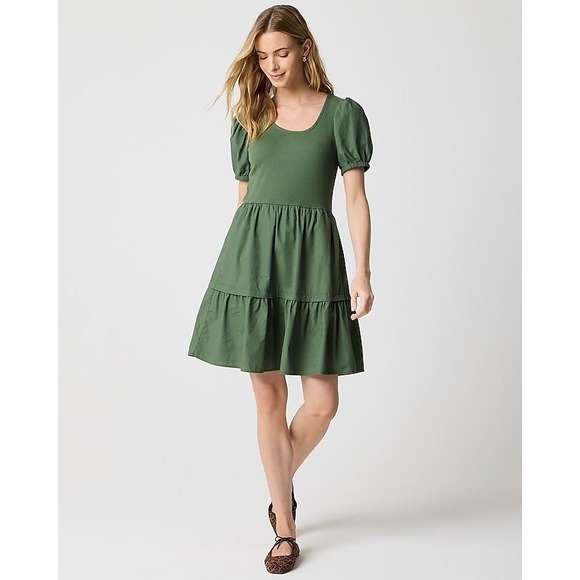 J.CREW Dresses & Skirts - J Crew Women's L Puff-Sleeve Knit Mini Dress Army Green Preppy NEW